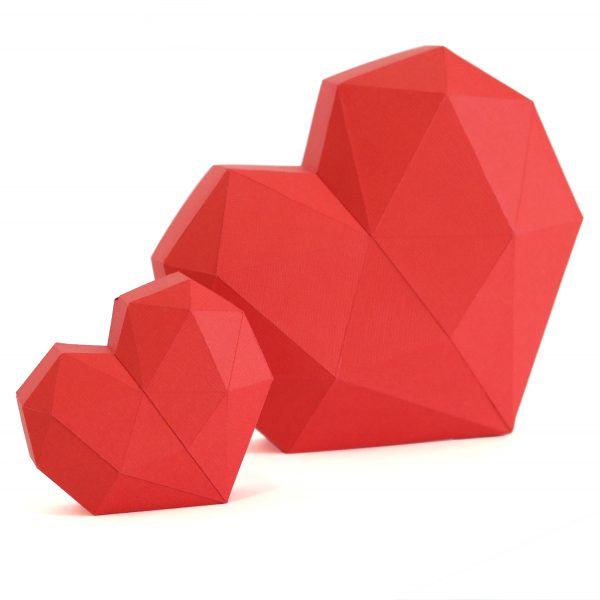 Combo Caixas Coração Low Poly + Mini Coração Low Poly