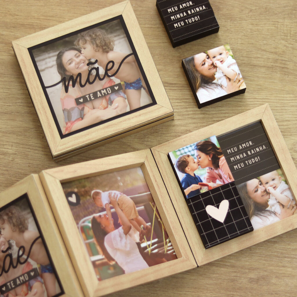 Caixa Porta-Retrato Triplo Dia das Mães | Imprima, corte e monte