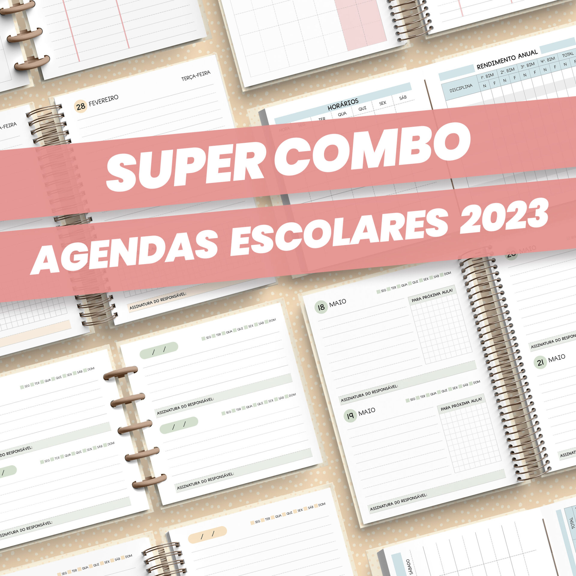 Combo Agendas Escolares 2023 01 e 02 Dias + Brinde