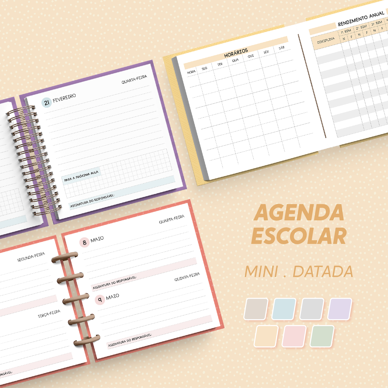 Agenda Escolar 2024  Datada - Mini - Nilmara Quintela Paper Designer