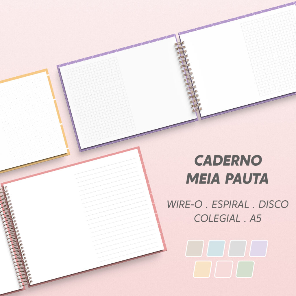 Caderno Meia Pauta | Wire-o - Nilmara Quintela Paper Designer