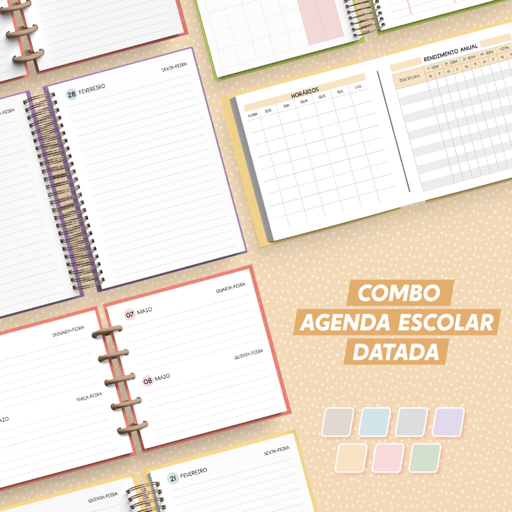 Combo | Agenda Escolar 2026 | Datada - A5 + Mini - Nilmara Quintela ...