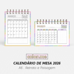 Calendário de mesa para Colorir 2026 | Color.Me - A6 Retrato e Paisagem