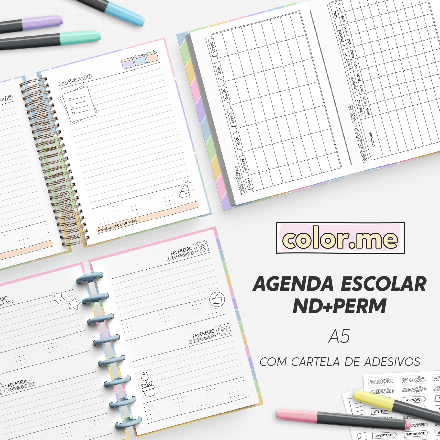 Agenda Escolar para Colorir | Color.me - Permanente/Não Datada - A5