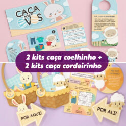 Kit de Caça aos ovos: Dois caça com coelhinho + dois com cordeirinho